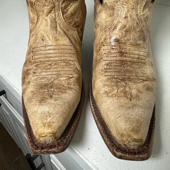 Corral Boots Women’s 6M Tan Distressed Leather Cross Cutout Western Cowboy Boots - Picture 3 of 9